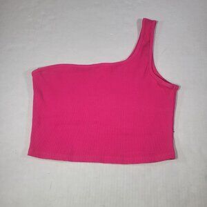Lulus Ribbed Pink One-Shoulder Crop Top L